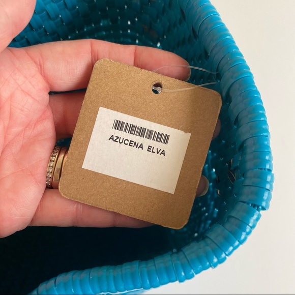 NWT Maria Victoria Elva Turquoise Blue Woven PVC Handbag Tote Mexico - Picture 12 of 15